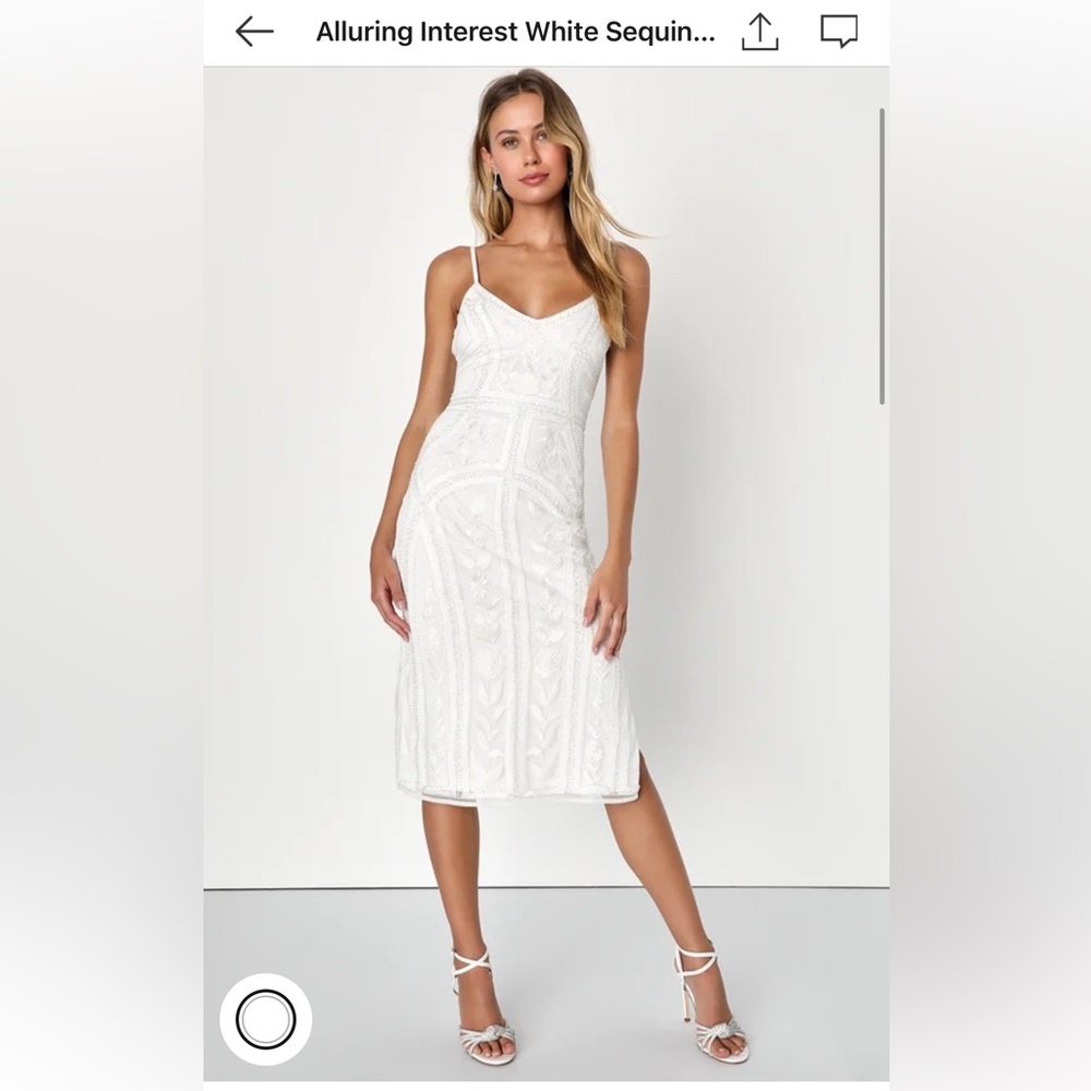 White sequin embroidered midi dress lulus